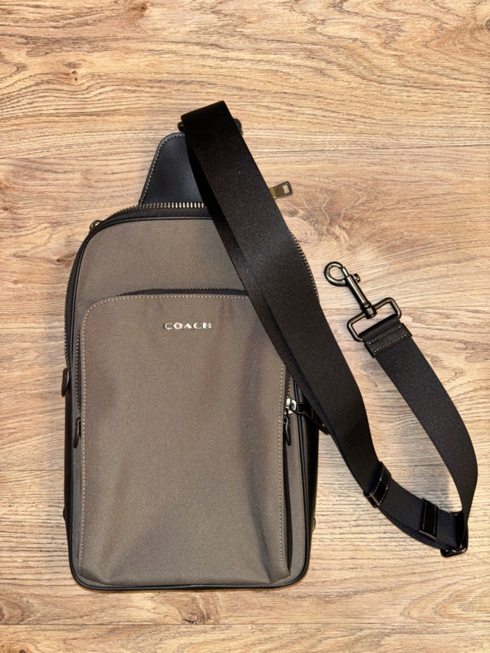 Coach Men's Gray Sling Belt Bag with Black Strap